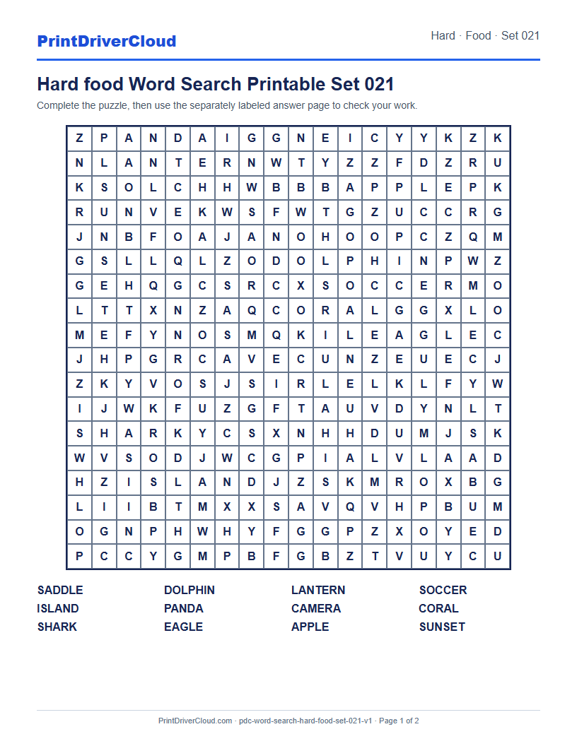 Preview of Hard food Word Search Printable Set 021