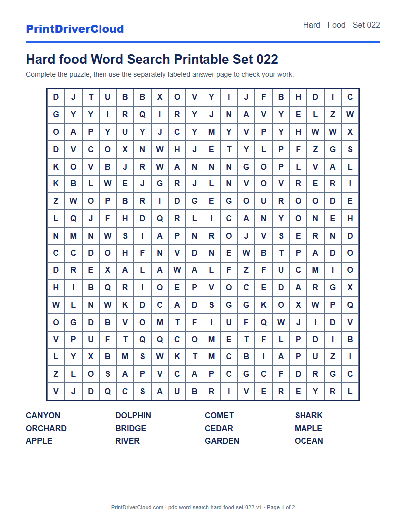 Preview of Hard food Word Search Printable Set 022