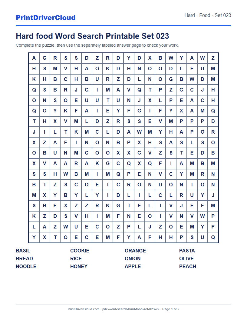 Hard Food Word Search Printable Set 023 preview