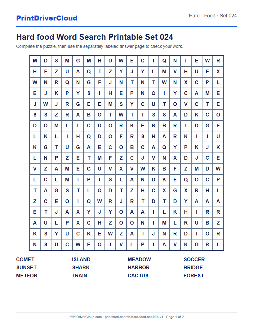 Preview of Hard food Word Search Printable Set 024