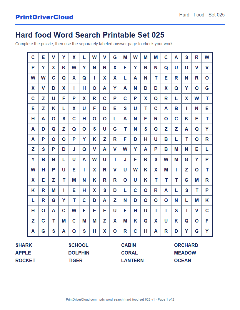 Preview of Hard food Word Search Printable Set 025
