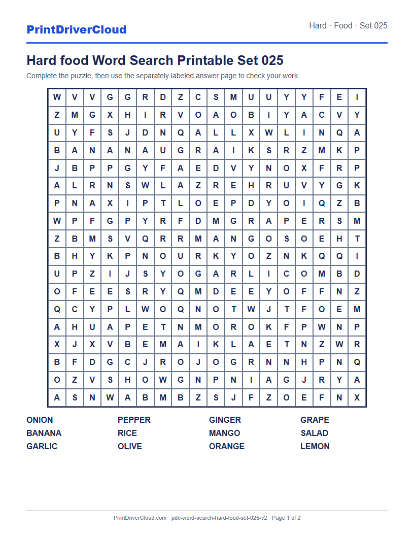 Hard Food Word Search Printable Set 025 preview