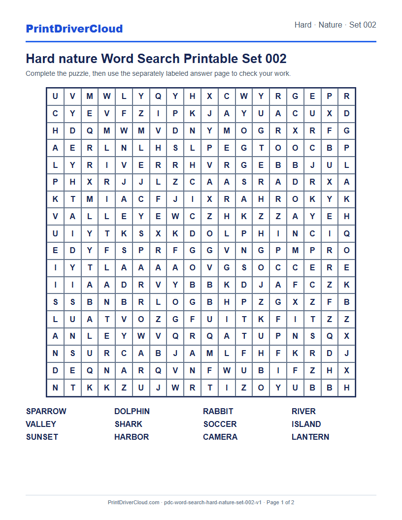 Preview of Hard nature Word Search Printable Set 002