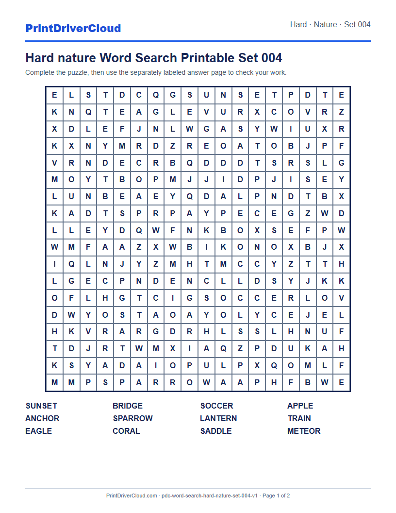 Preview of Hard nature Word Search Printable Set 004