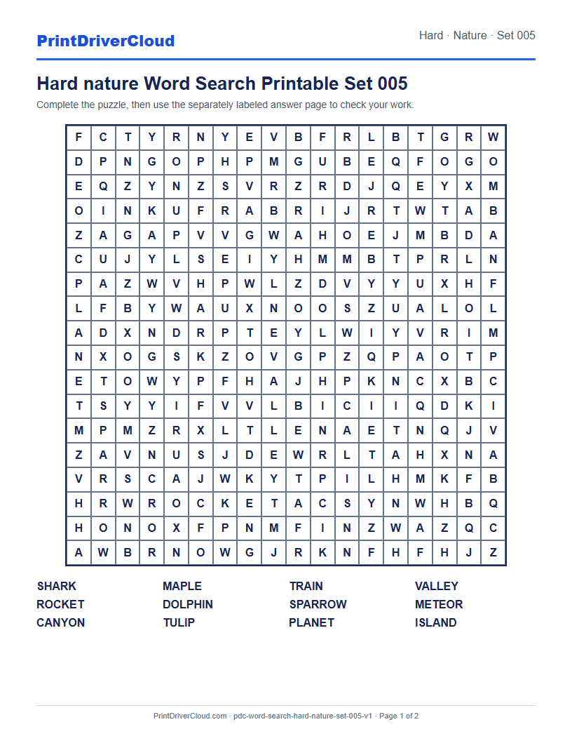 Preview of Hard nature Word Search Printable Set 005