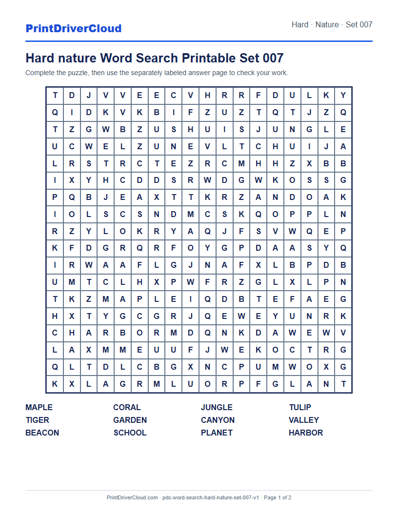 Preview of Hard nature Word Search Printable Set 007