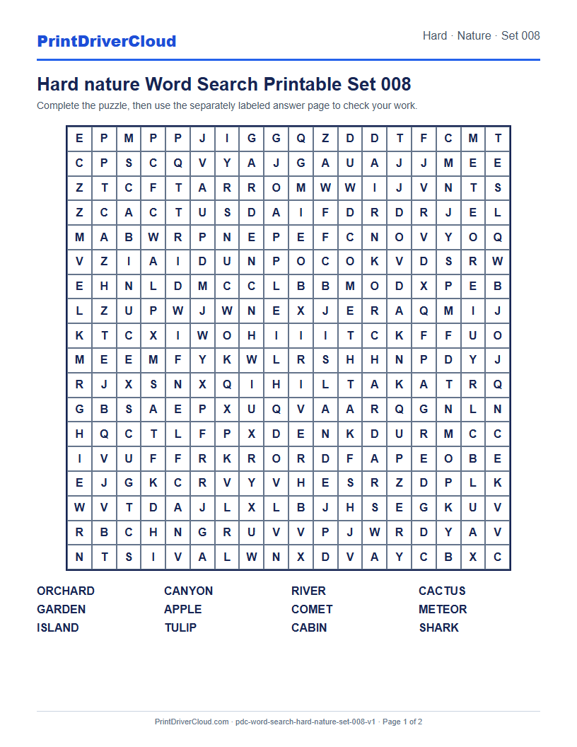 Preview of Hard nature Word Search Printable Set 008