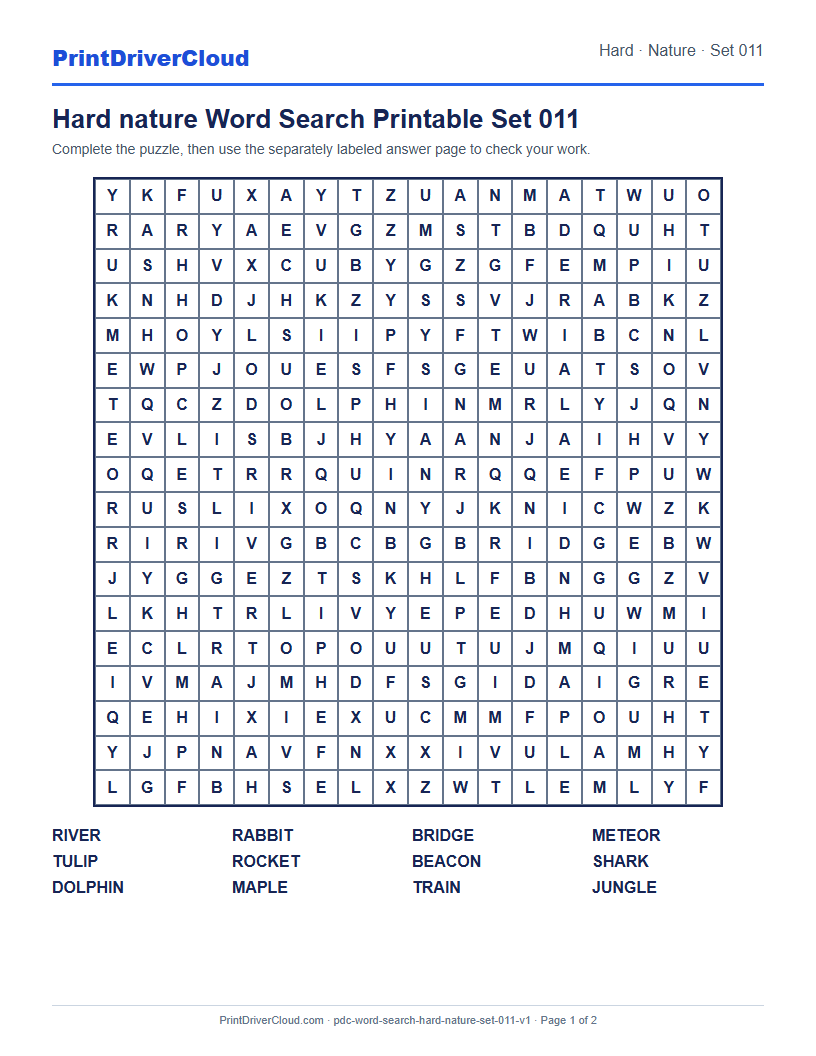 Preview of Hard nature Word Search Printable Set 011