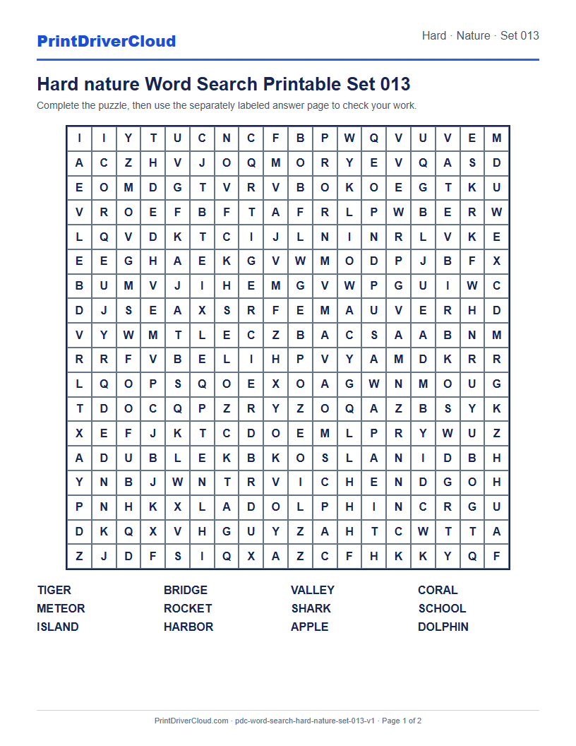 Preview of Hard nature Word Search Printable Set 013