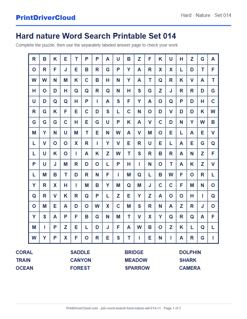 Preview of Hard nature Word Search Printable Set 014