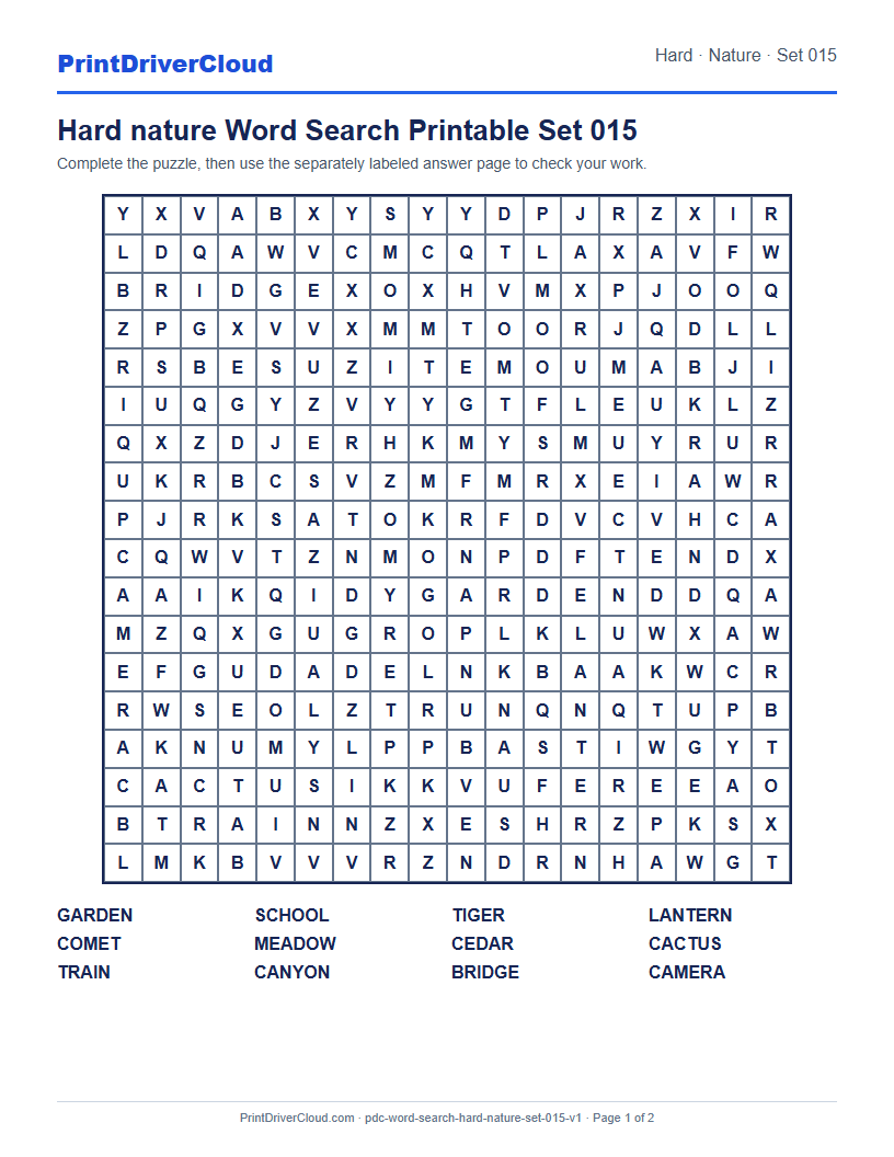 Preview of Hard nature Word Search Printable Set 015