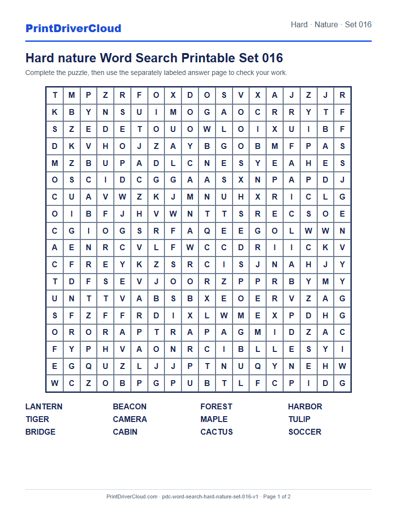 Preview of Hard nature Word Search Printable Set 016