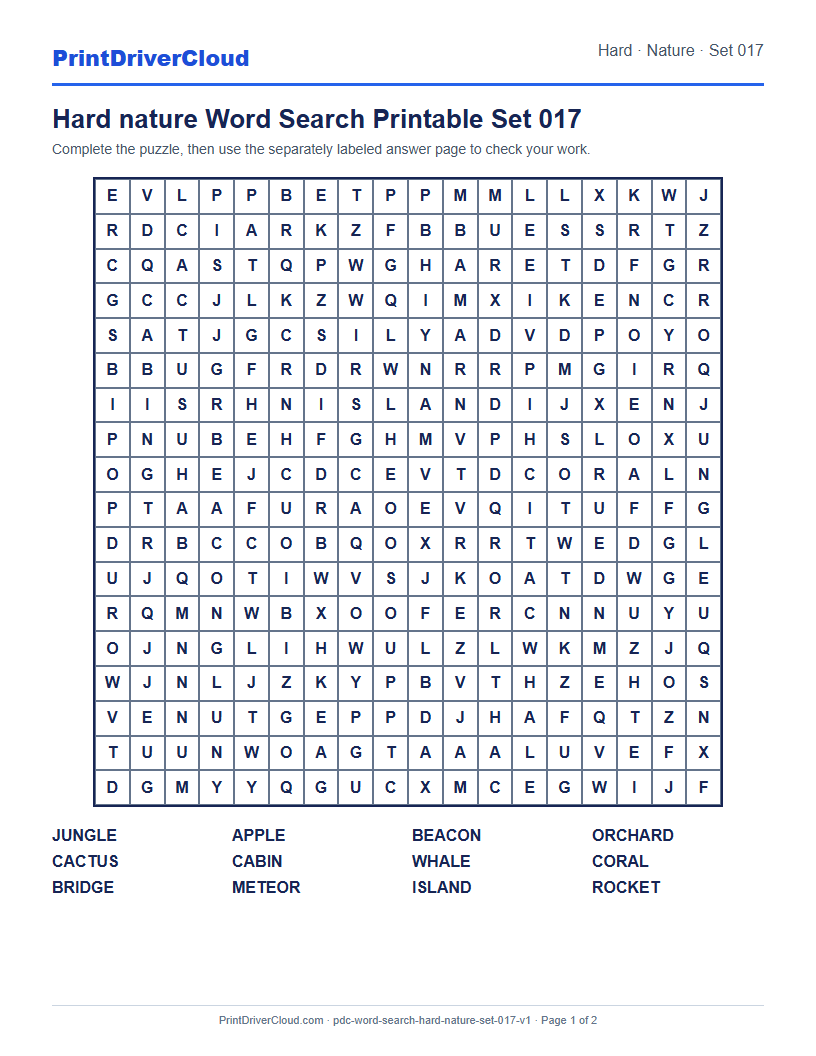Preview of Hard nature Word Search Printable Set 017