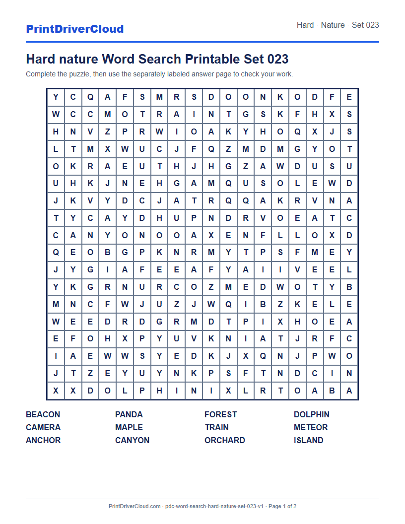 Preview of Hard nature Word Search Printable Set 023