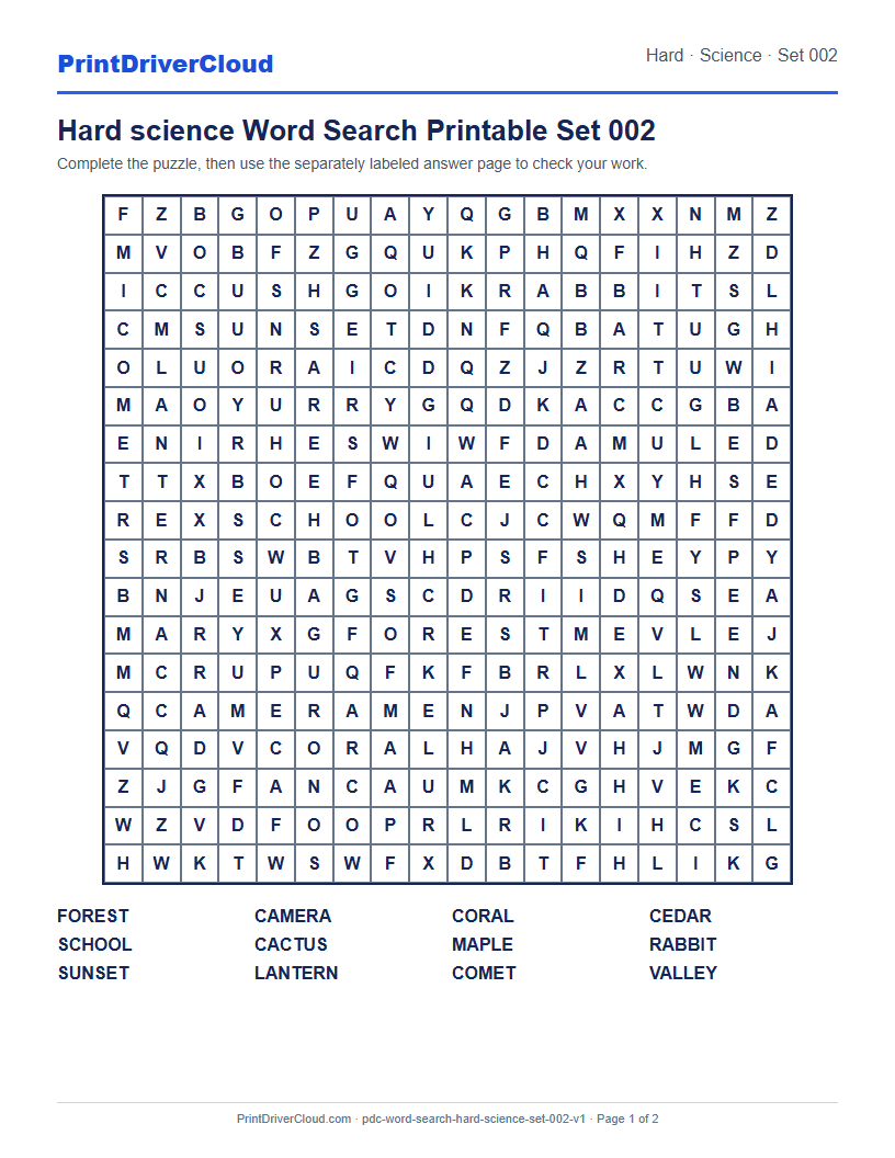 Preview of Hard science Word Search Printable Set 002