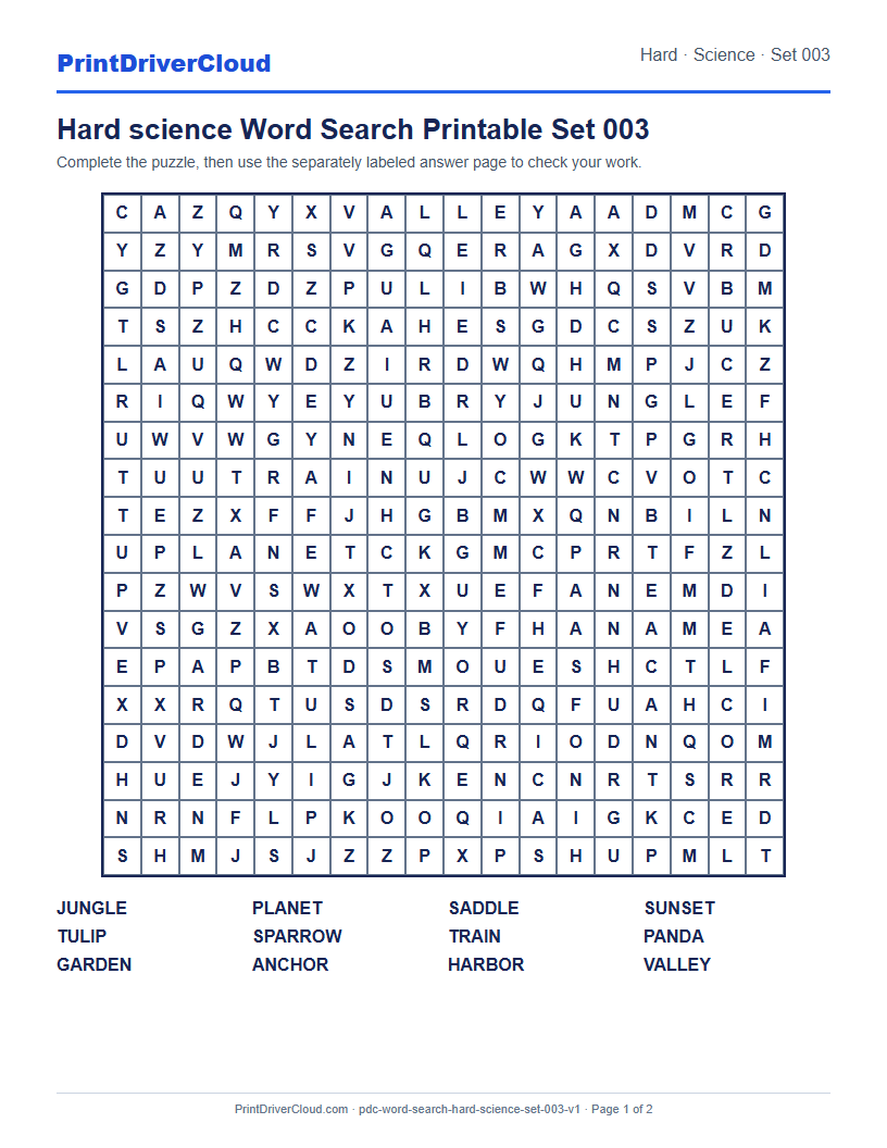 Preview of Hard science Word Search Printable Set 003