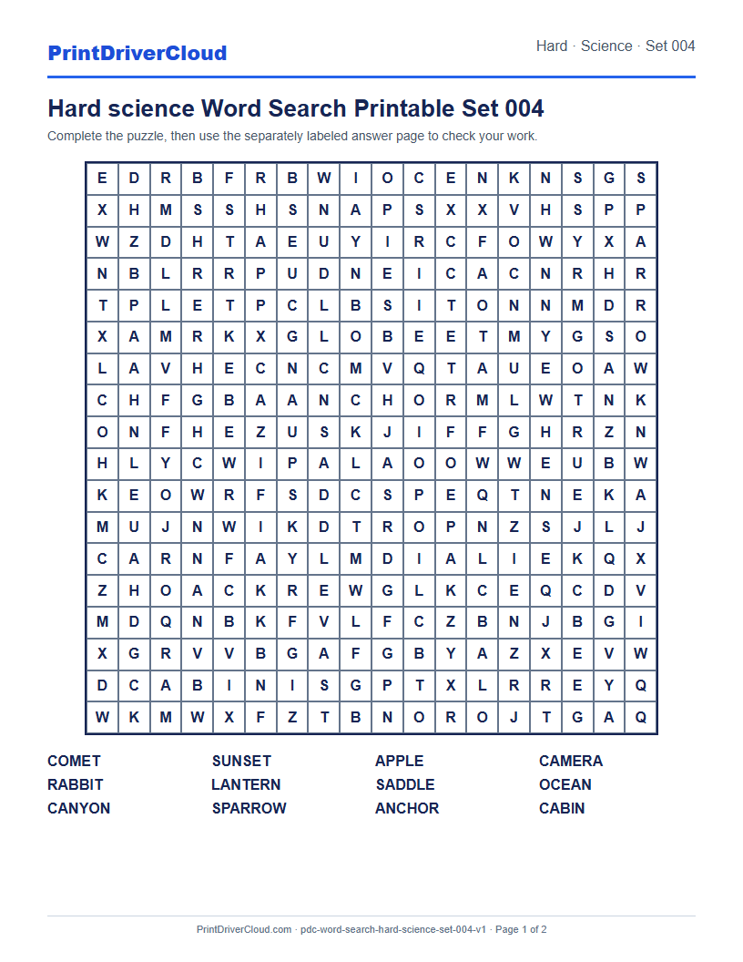 Preview of Hard science Word Search Printable Set 004