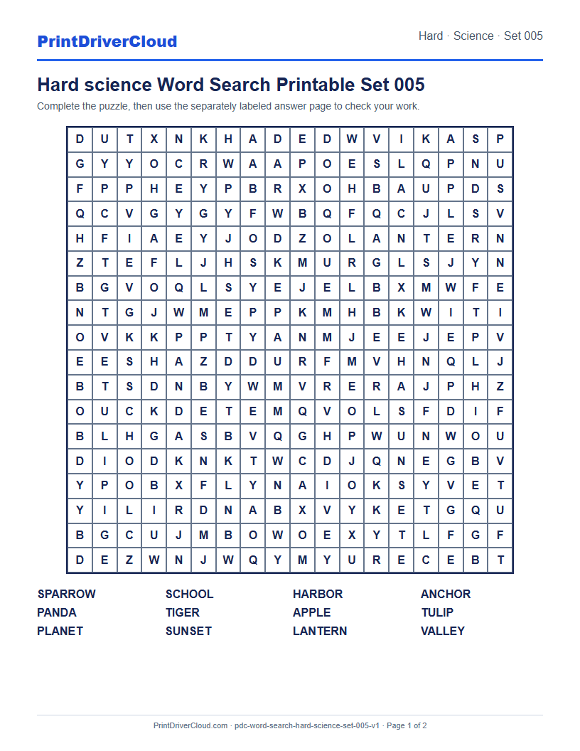 Preview of Hard science Word Search Printable Set 005