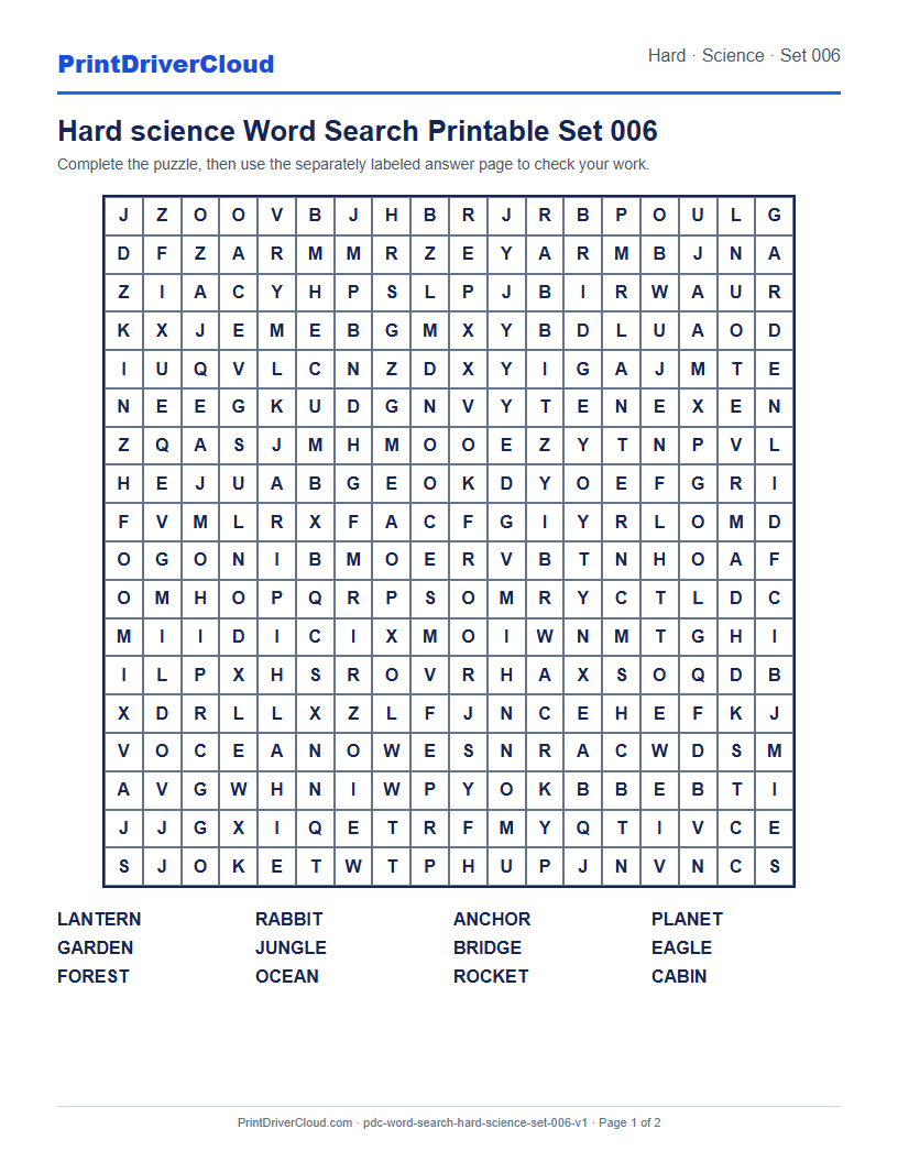 Preview of Hard science Word Search Printable Set 006