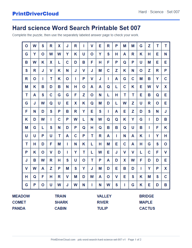 Preview of Hard science Word Search Printable Set 007