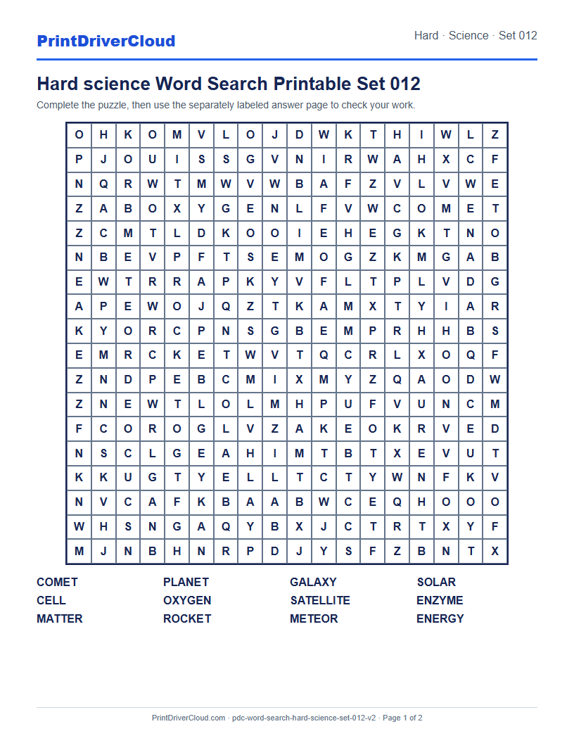 Hard Science Word Search Printable Set 012 preview