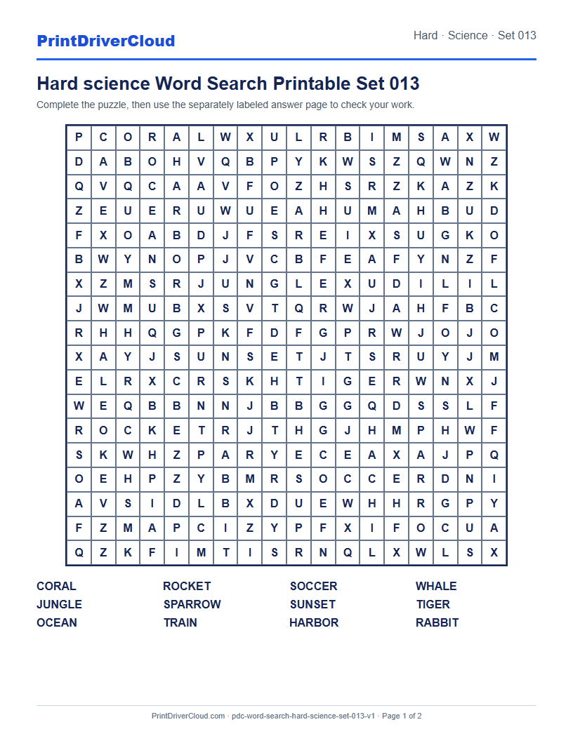 Preview of Hard science Word Search Printable Set 013