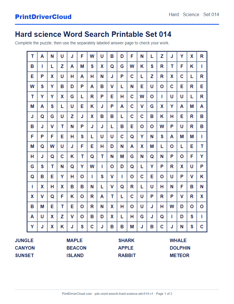 Preview of Hard science Word Search Printable Set 014