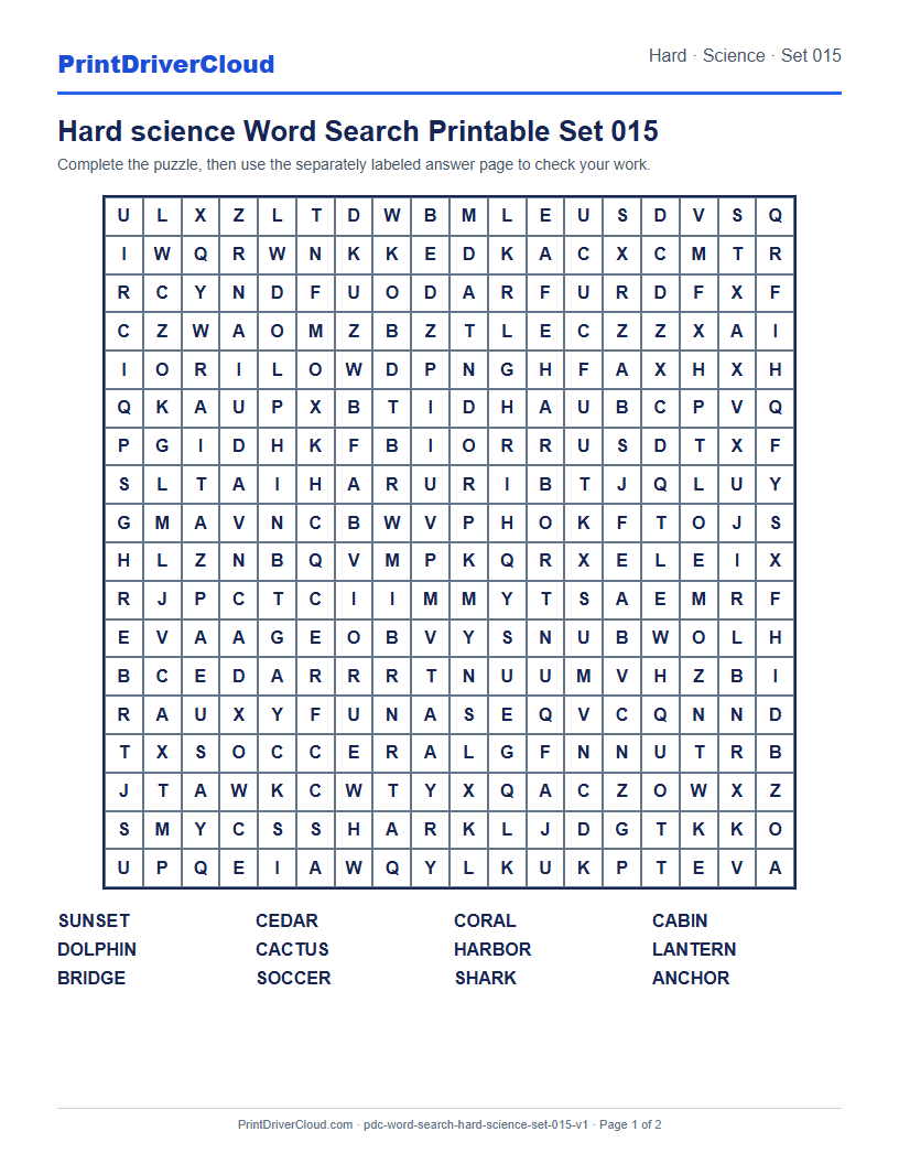Preview of Hard science Word Search Printable Set 015