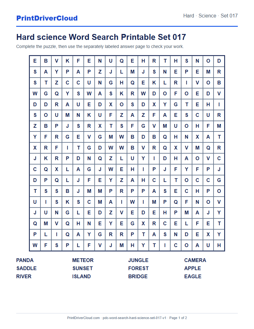 Preview of Hard science Word Search Printable Set 017