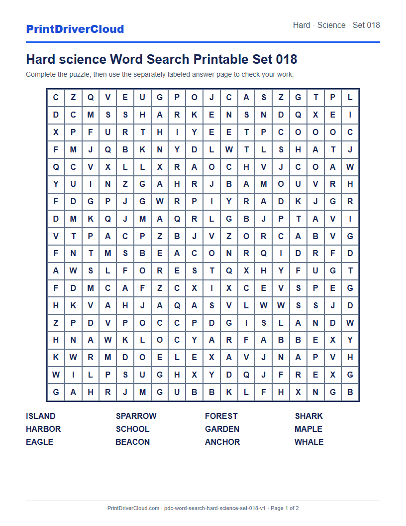 Preview of Hard science Word Search Printable Set 018
