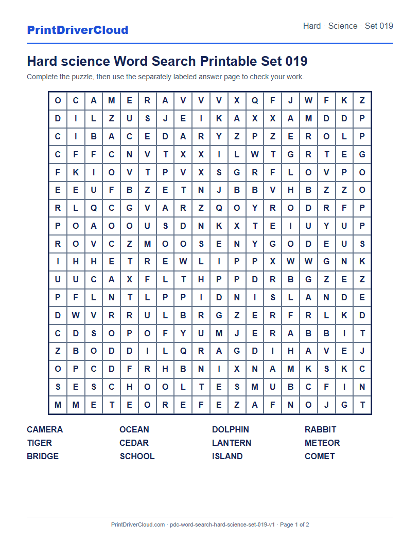 Preview of Hard science Word Search Printable Set 019