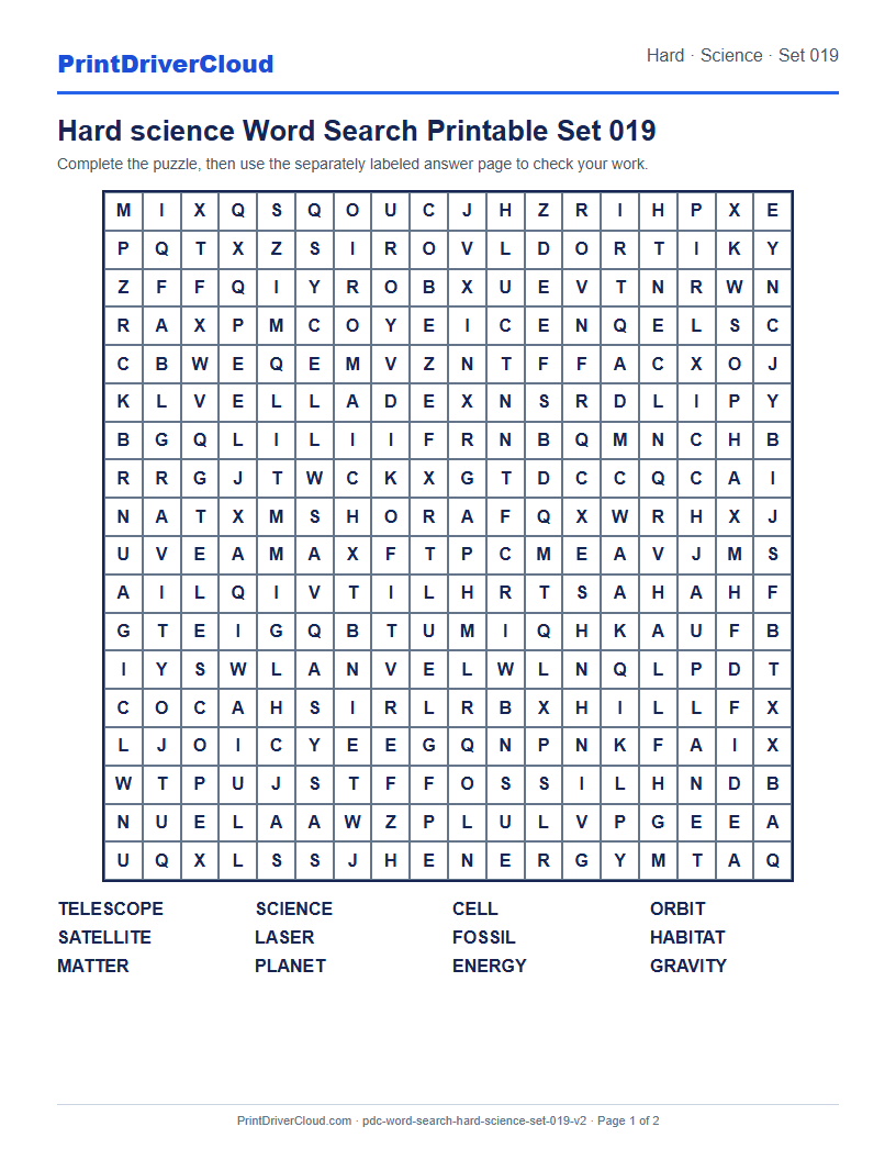 Hard Science Word Search Printable Set 019 preview