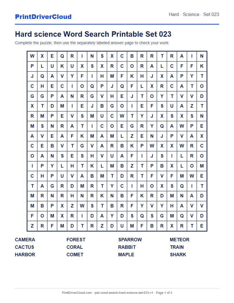 Preview of Hard science Word Search Printable Set 023