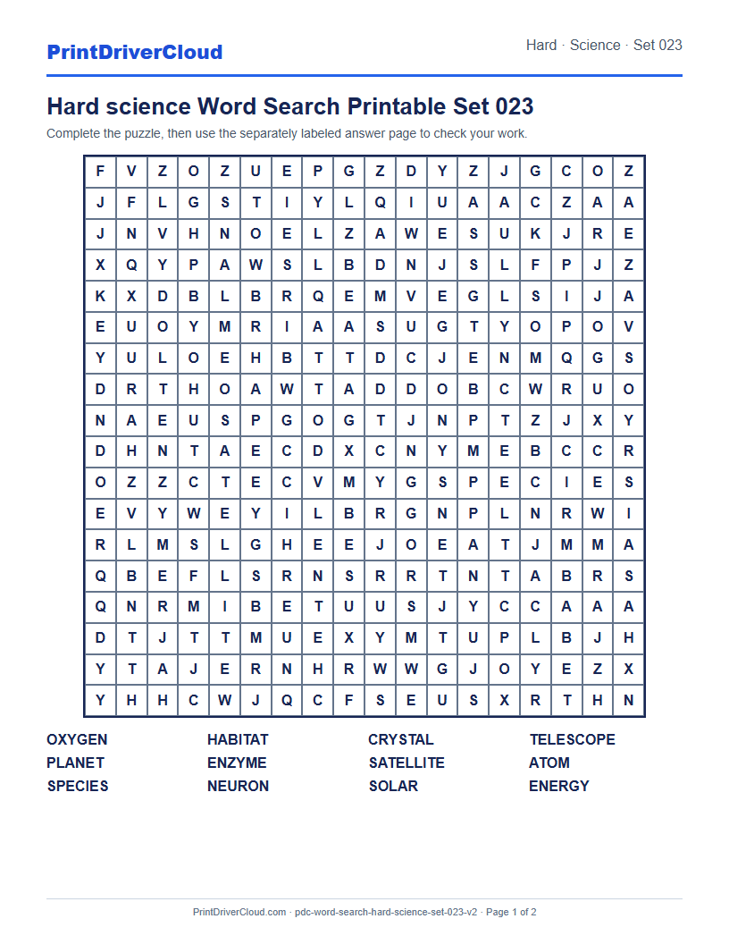 Hard Science Word Search Printable Set 023 preview