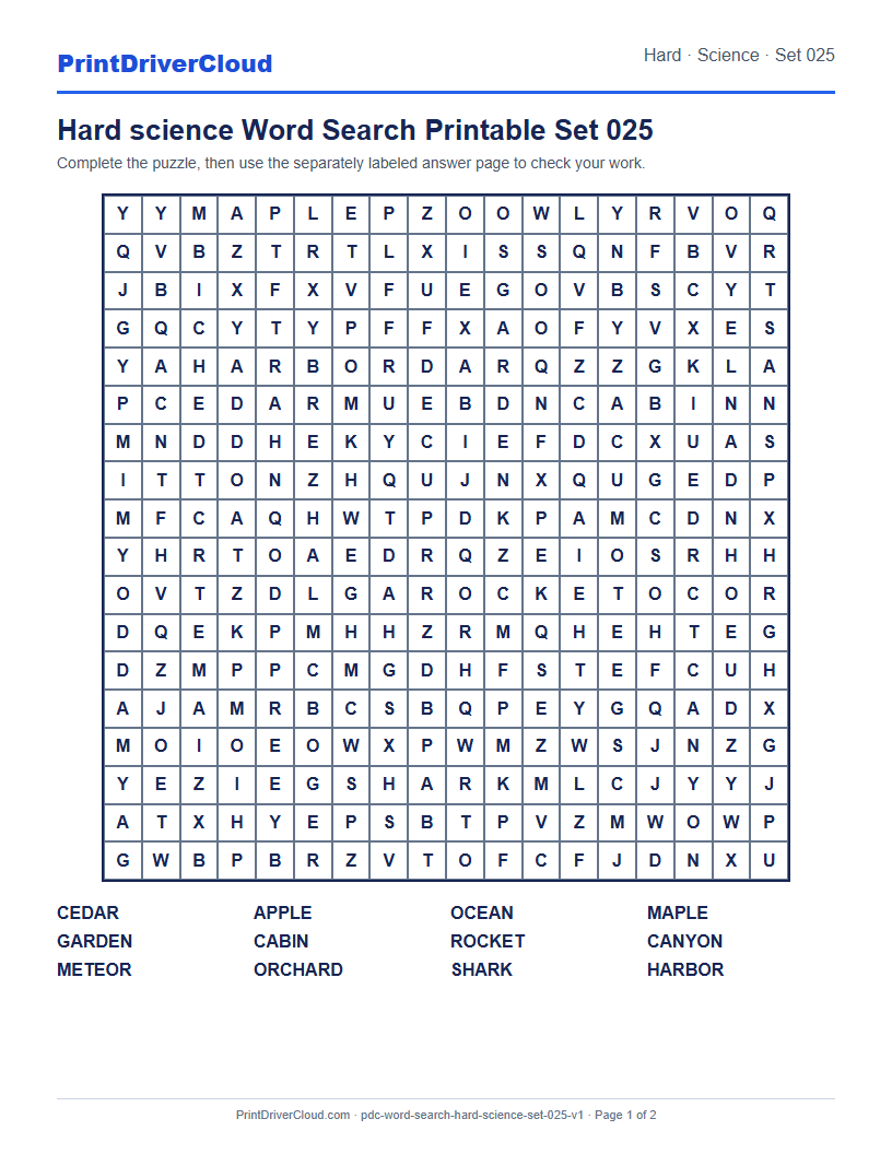 Preview of Hard science Word Search Printable Set 025