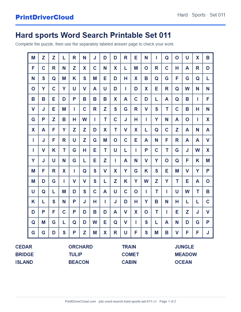 Preview of Hard sports Word Search Printable Set 011