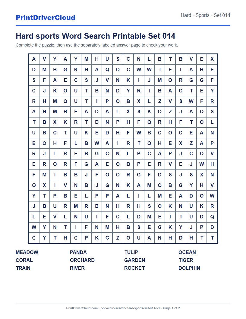 Preview of Hard sports Word Search Printable Set 014
