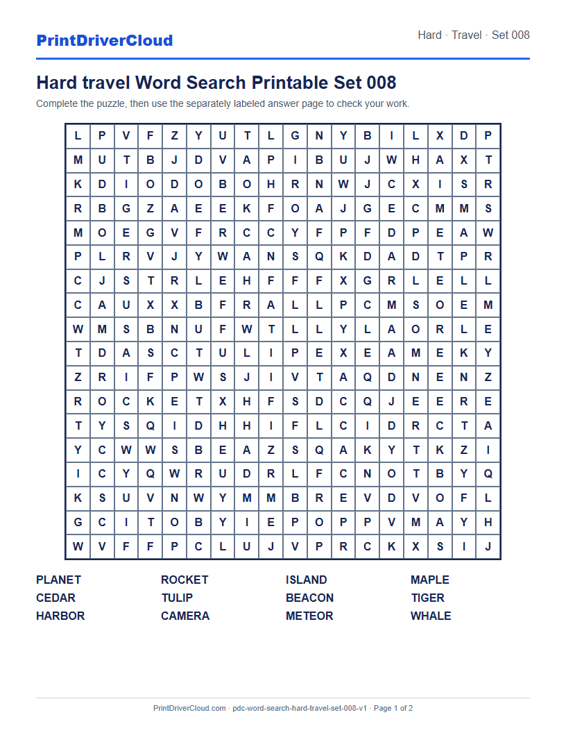Preview of Hard travel Word Search Printable Set 008