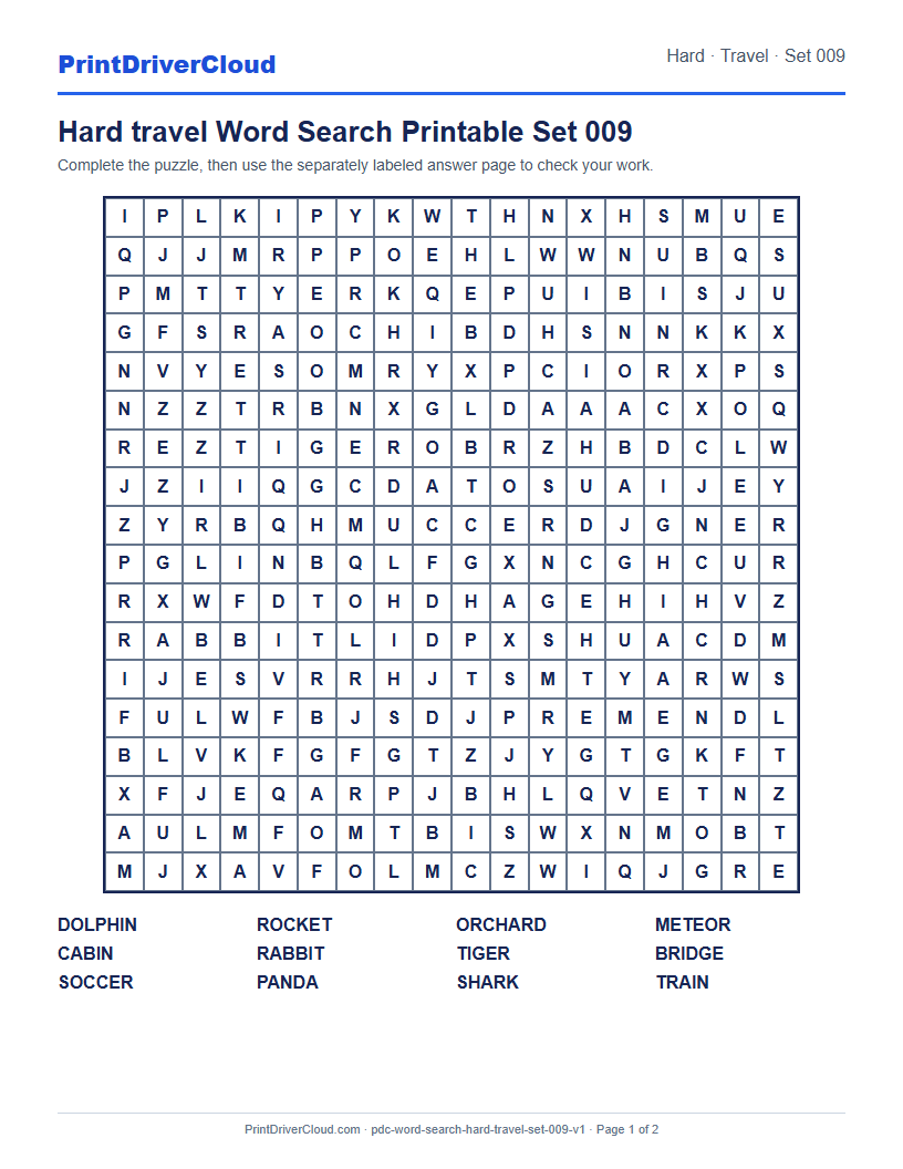 Preview of Hard travel Word Search Printable Set 009