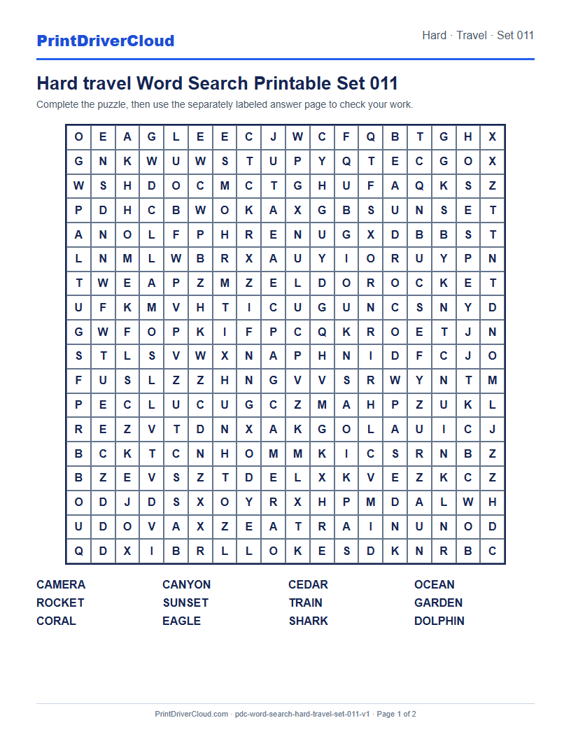 Preview of Hard travel Word Search Printable Set 011