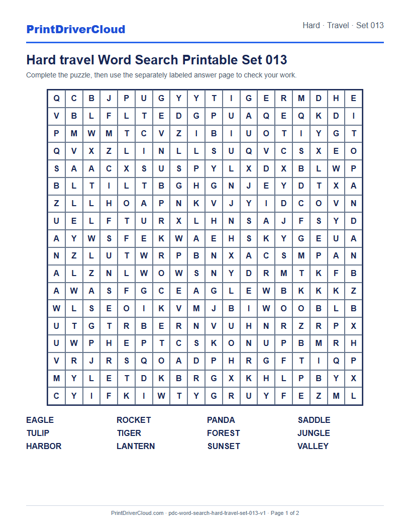 Preview of Hard travel Word Search Printable Set 013