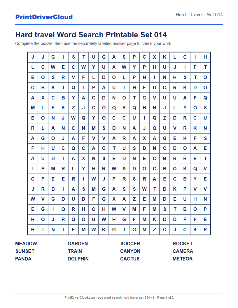 Preview of Hard travel Word Search Printable Set 014