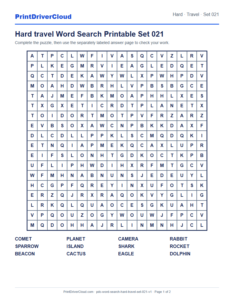 Preview of Hard travel Word Search Printable Set 021