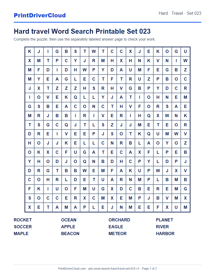 Preview of Hard travel Word Search Printable Set 023