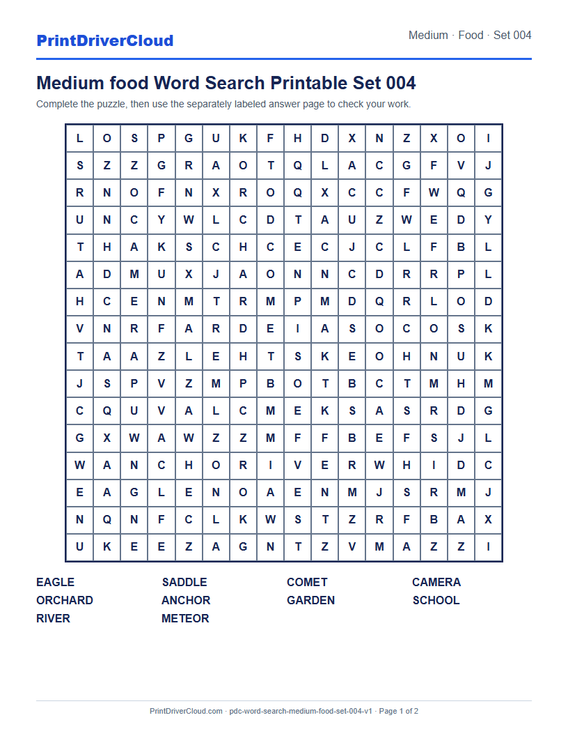 Preview of Medium food Word Search Printable Set 004
