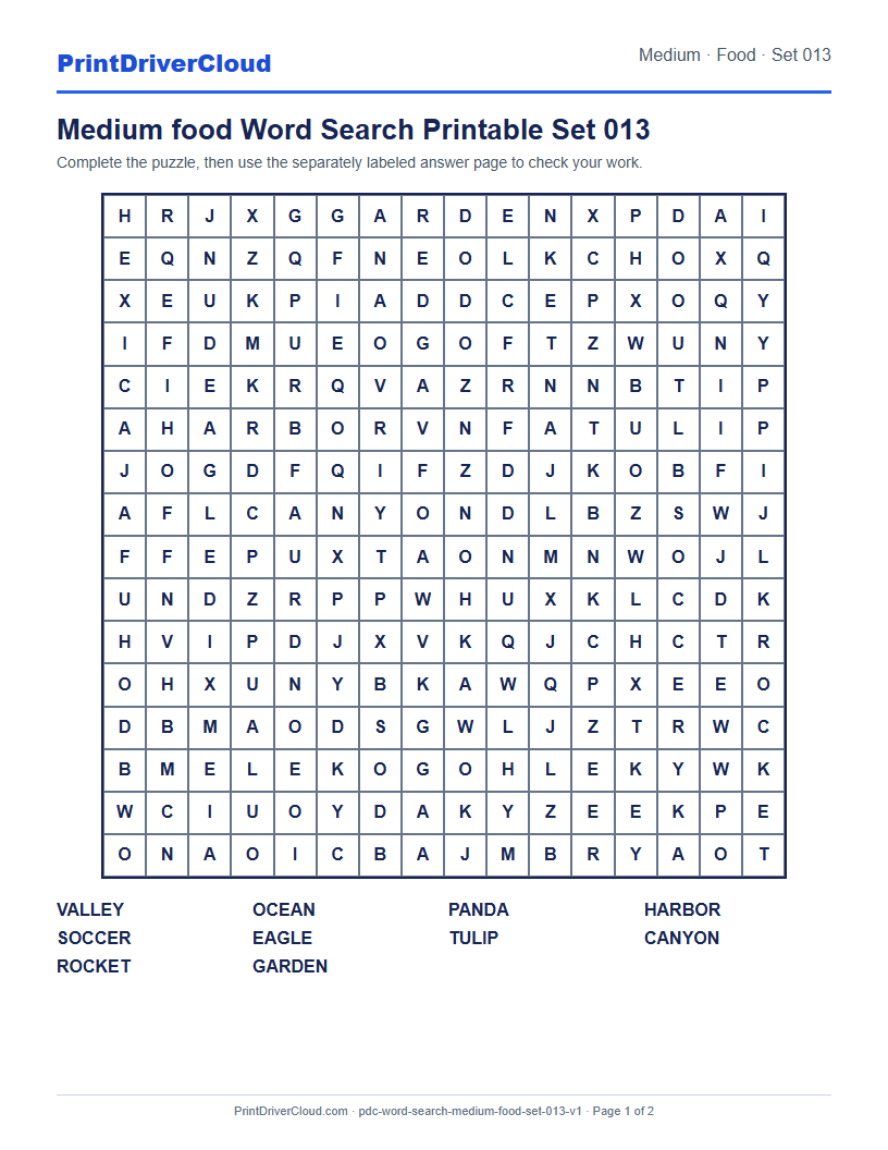 Preview of Medium food Word Search Printable Set 013