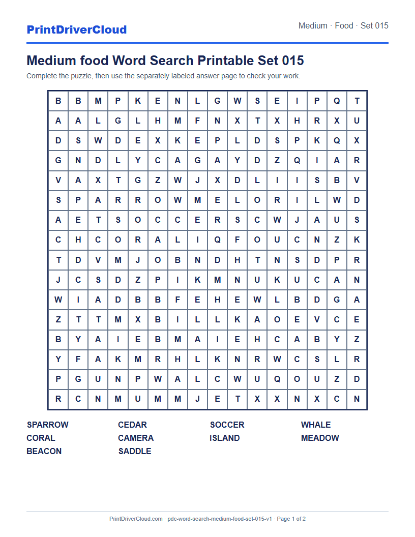 Preview of Medium food Word Search Printable Set 015