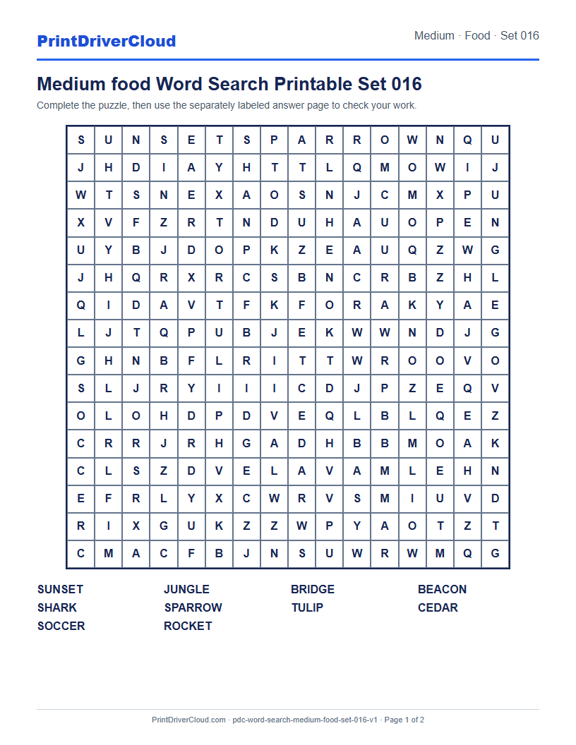 Preview of Medium food Word Search Printable Set 016