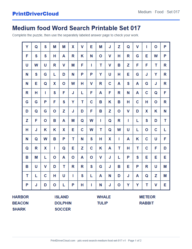 Preview of Medium food Word Search Printable Set 017