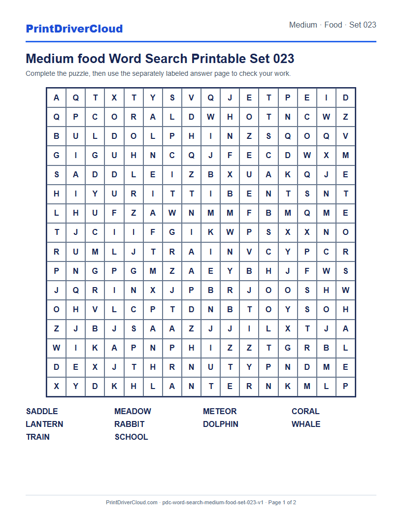 Preview of Medium food Word Search Printable Set 023